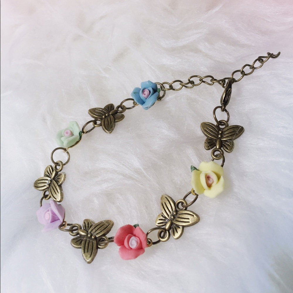 Handmade Polymer Clay Flower Butterfly Bracelet