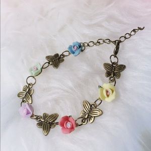 Handmade Polymer Clay Flower Butterfly Bracelet
