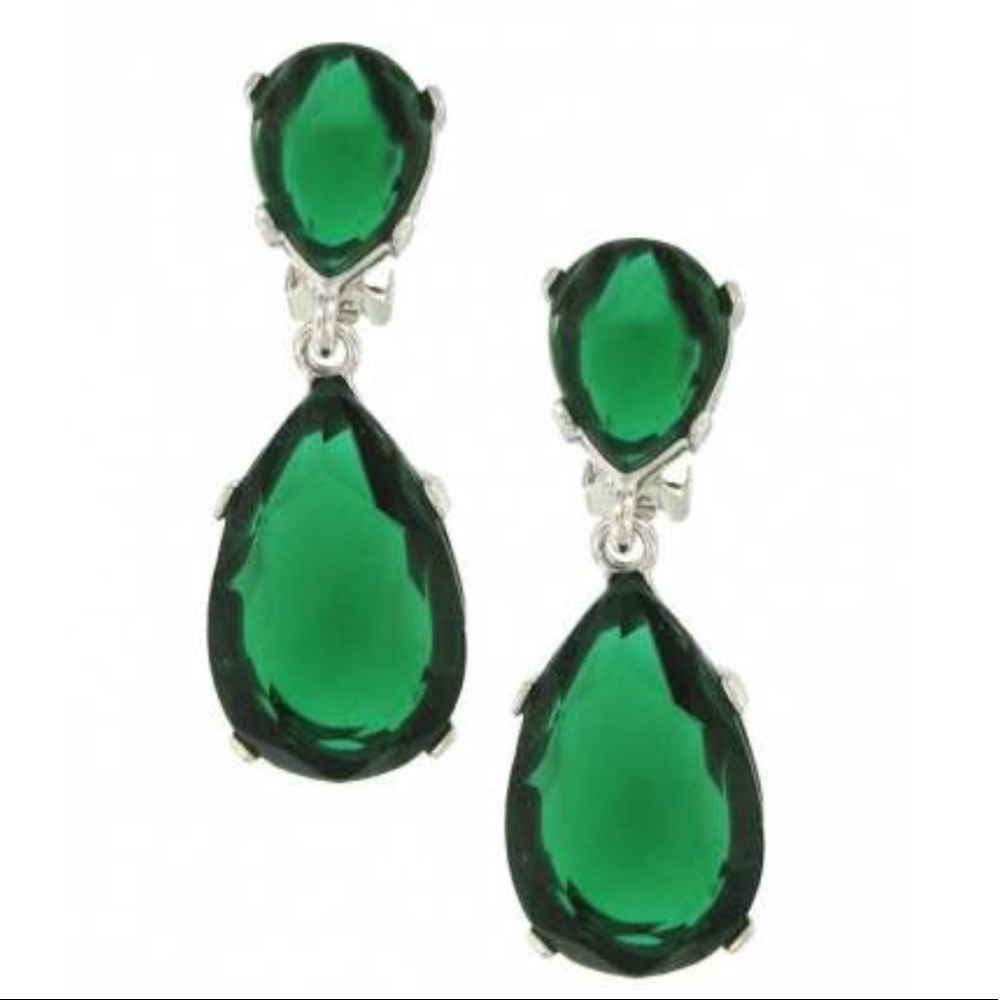 Jennifer Miller Faux Emerald Teardrop Earrings