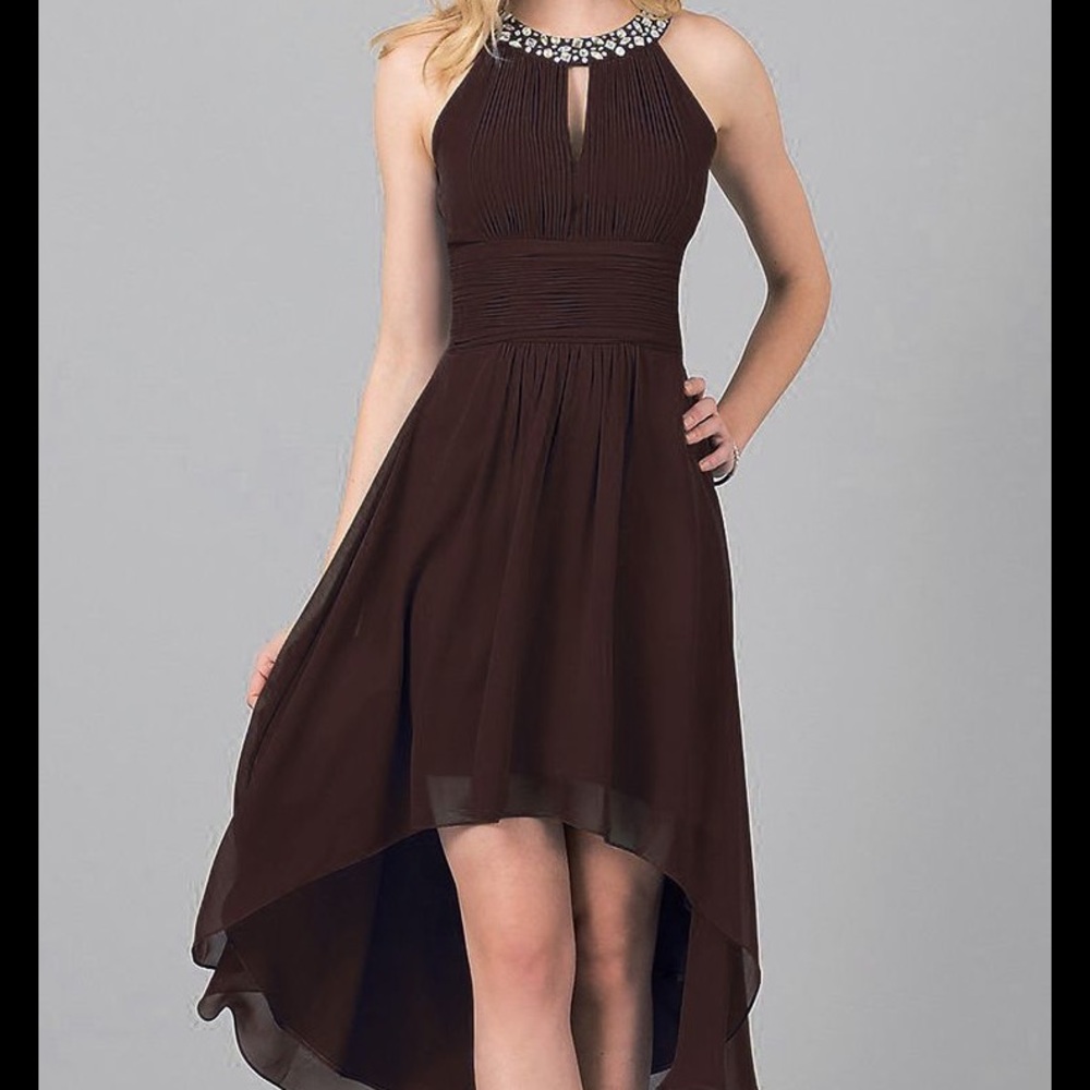 Black high low dress with rhinestone collar