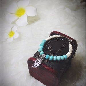 Handmade Ceramic Bead with Leaf Braided Bracelet