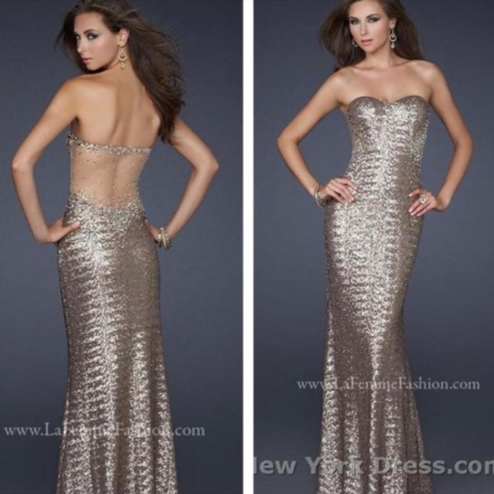 Gold Sequin La Femme Gown