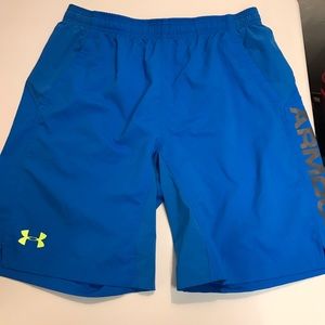 Under Armour Sz XL Blue SpellOut Athletic Shorts