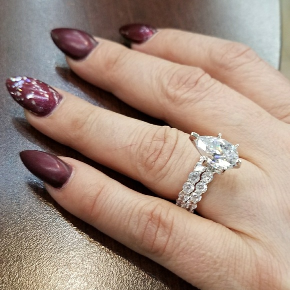 14k White Gold Eternity Engagement Ring and Band - Picture 1 of 8