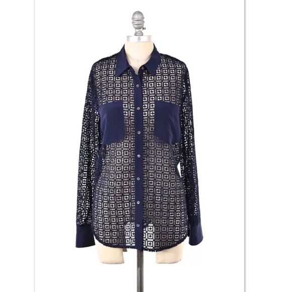 J. Crew Tops - ❌SOLD❌J.Crew sheer eyelet silk trim button-down
