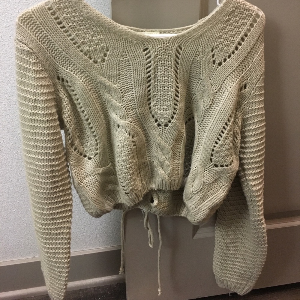 cropped lace up knit sweater LF