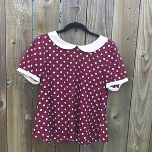 Red and Cream Forver 21 Peter Pan Blouse