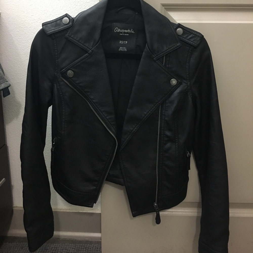 black leather moto jacket