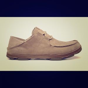 Olukai ohana suede fold-down heel lace up shoes.