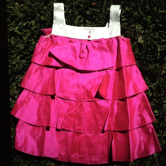 Pink silk ruffle party dress 3-4T-5 - Picture 2 of 2