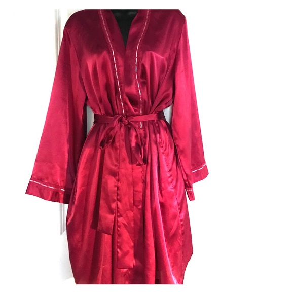 Raspberry Satin Robe-White Thread on Collar/Sleeve - Picture 1 of 8
