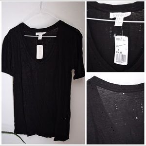 Forever 21 Black Distressed V- neck tee