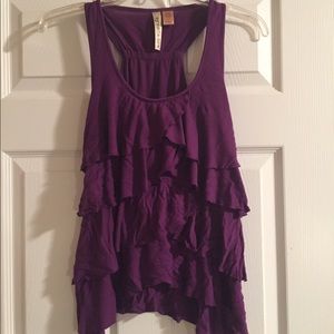 Sleeveless high-lo ruffled purple top