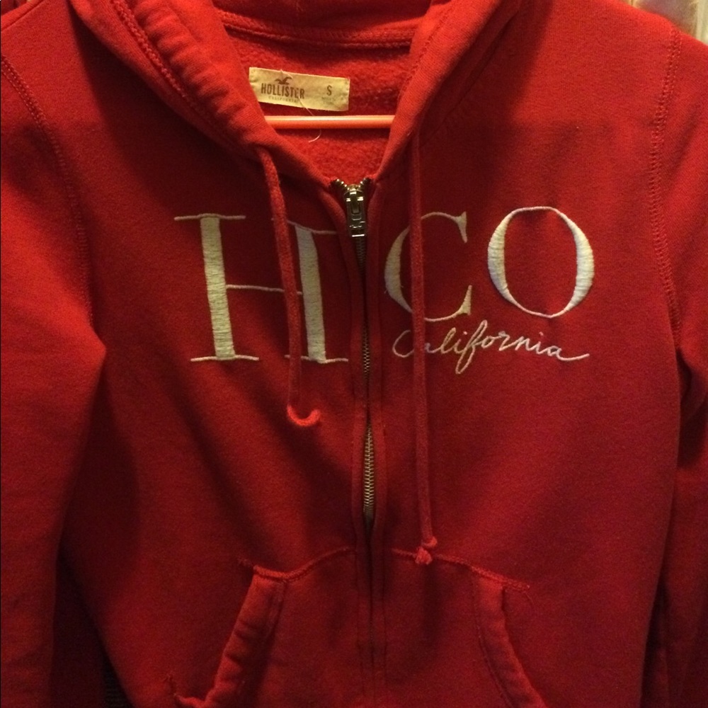 Red zip up hollister sweatshirt