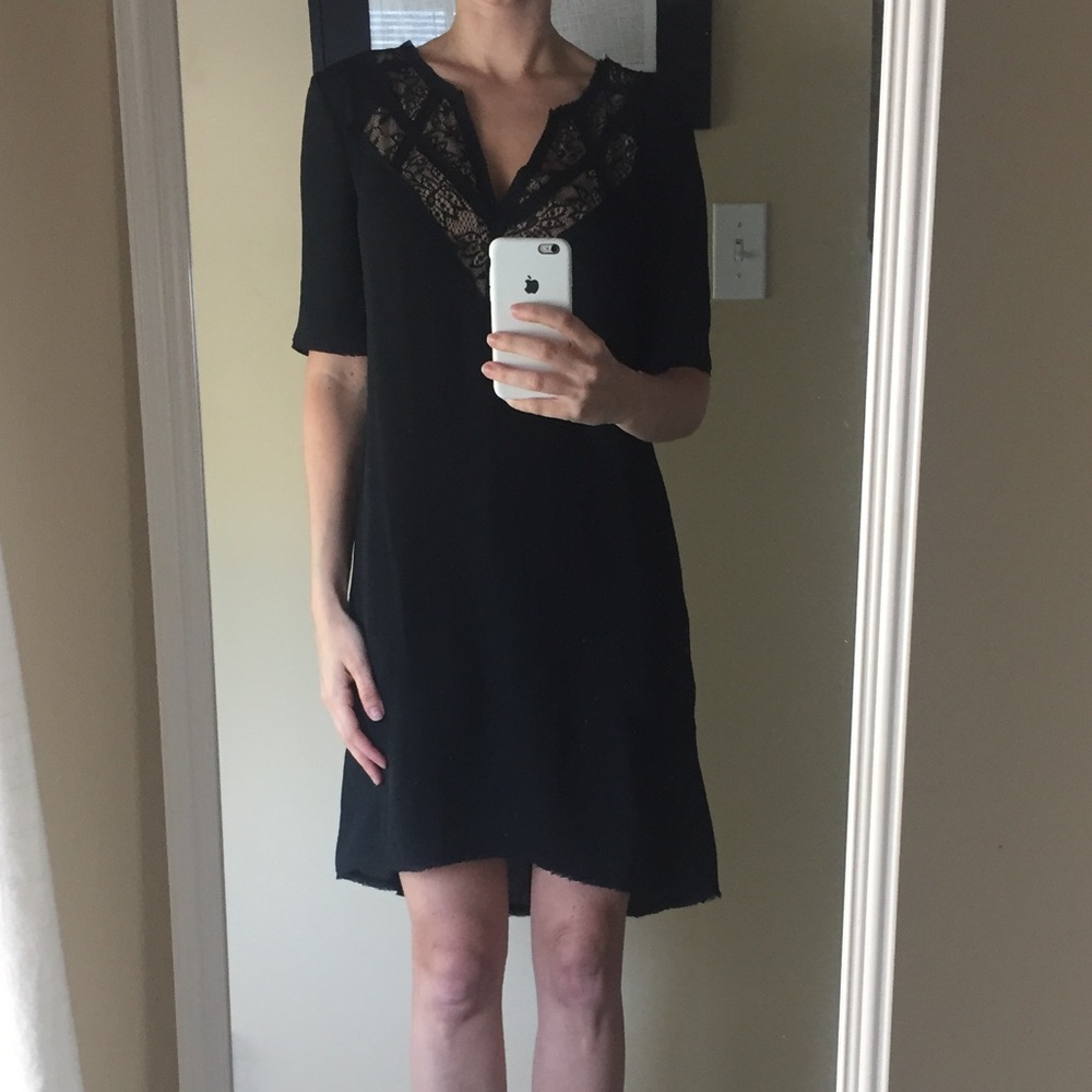 BCBG frayed hem dress with lace underlay