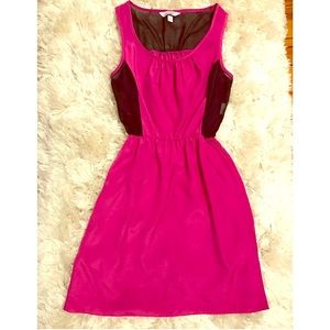 Paper Crane Magenta Midi Dress W/ Sheer Accents