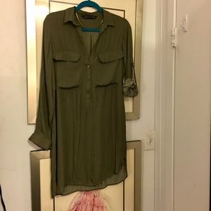 Zara Woman Army Silk Utility Shirtdress