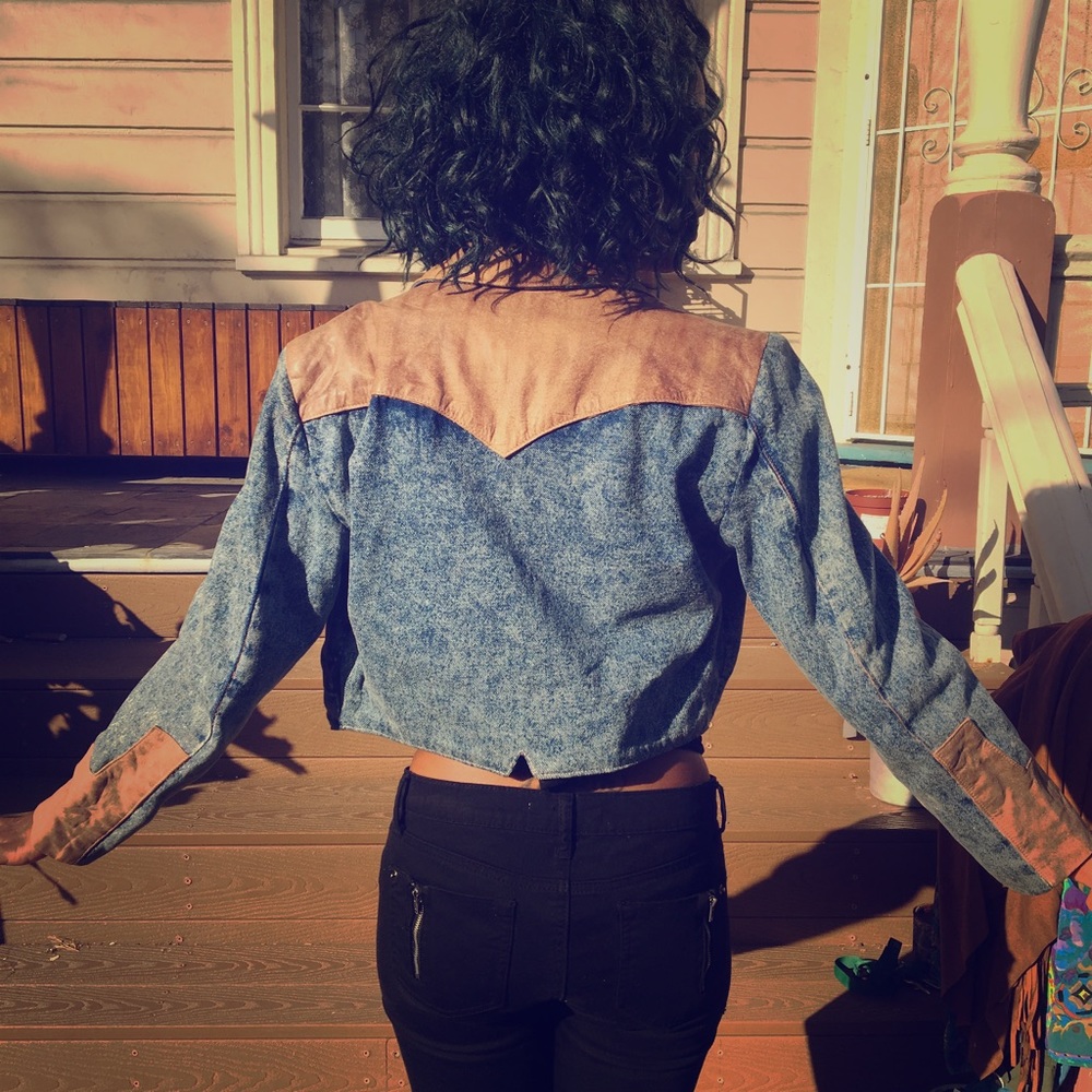 Vintage denim + leather jacket