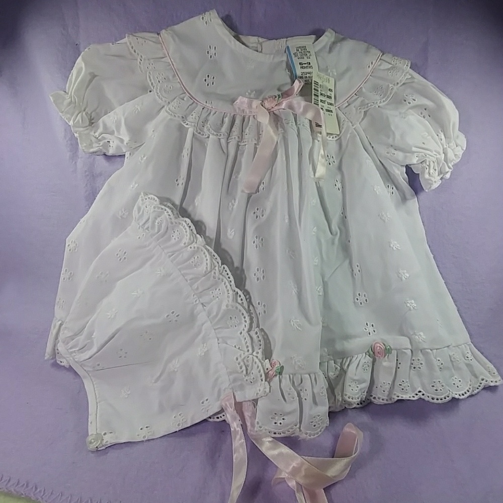 Sweet Eyelet Dress Matching Bonnet