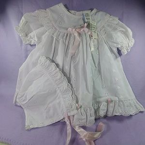 Sweet Eyelet Dress Matching Bonnet