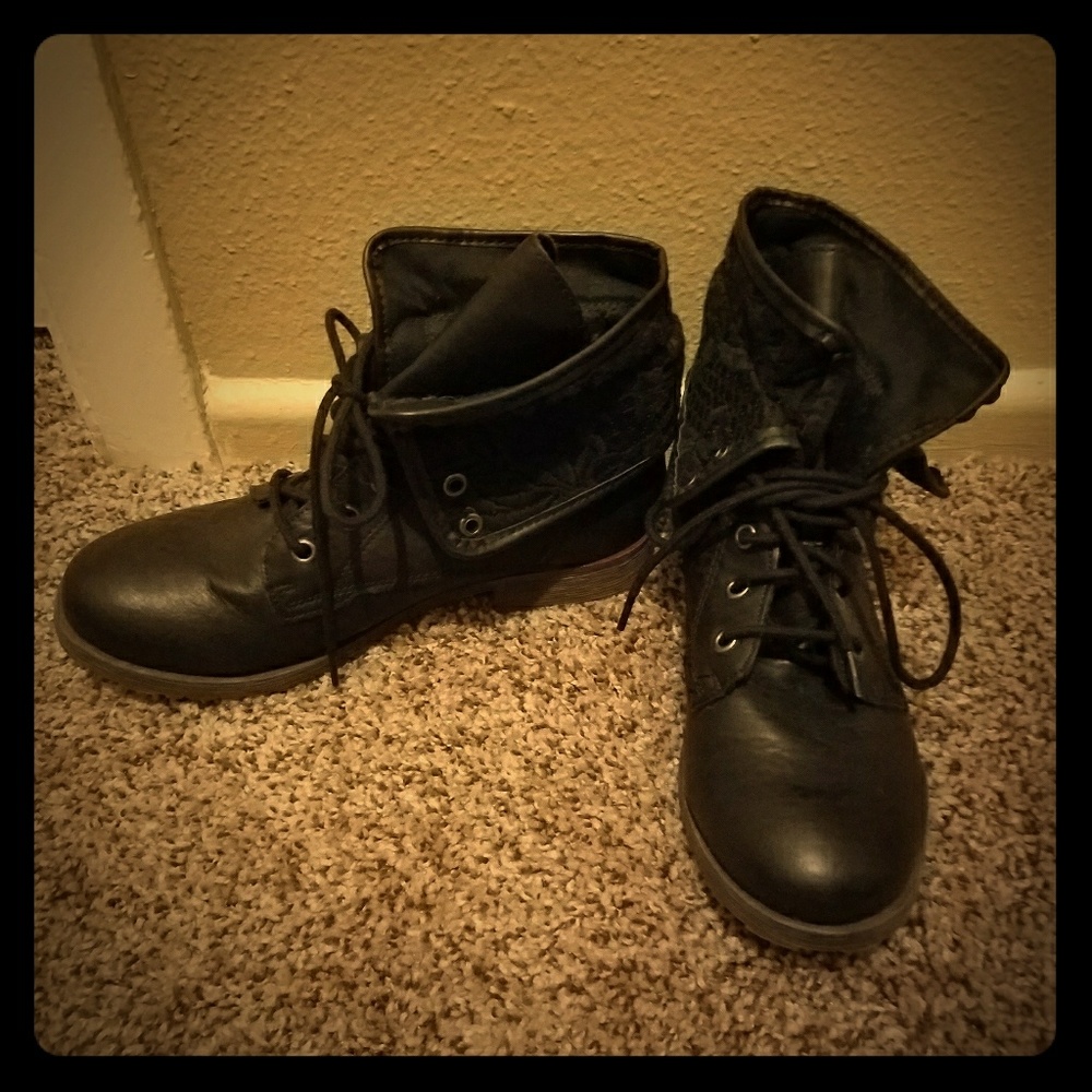 Black Lace Combat Booties