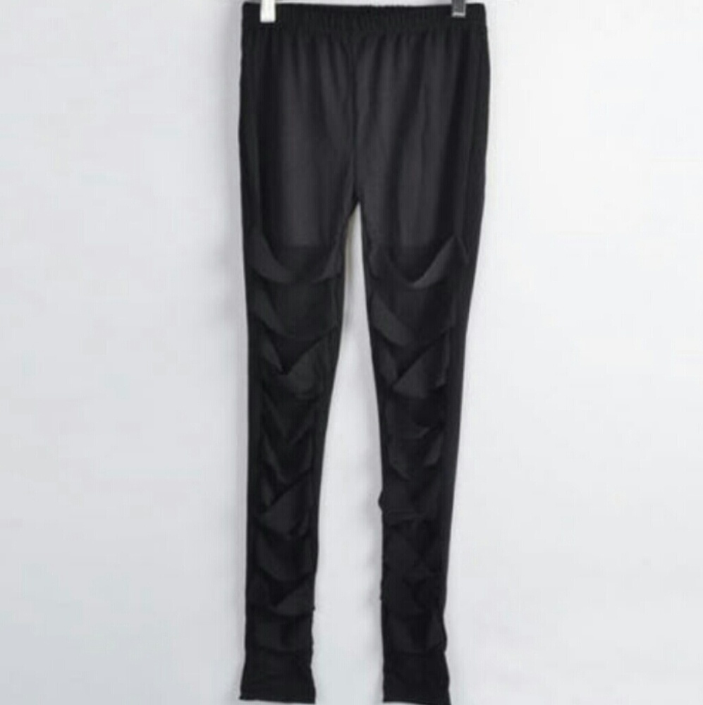 Black Tech Mesh Cut Out Moto Workout Leggings - Picture 5 of 6