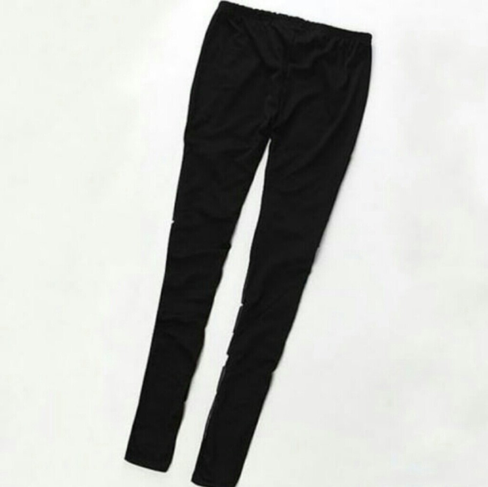Black Tech Mesh Cut Out Moto Workout Leggings - Picture 6 of 6