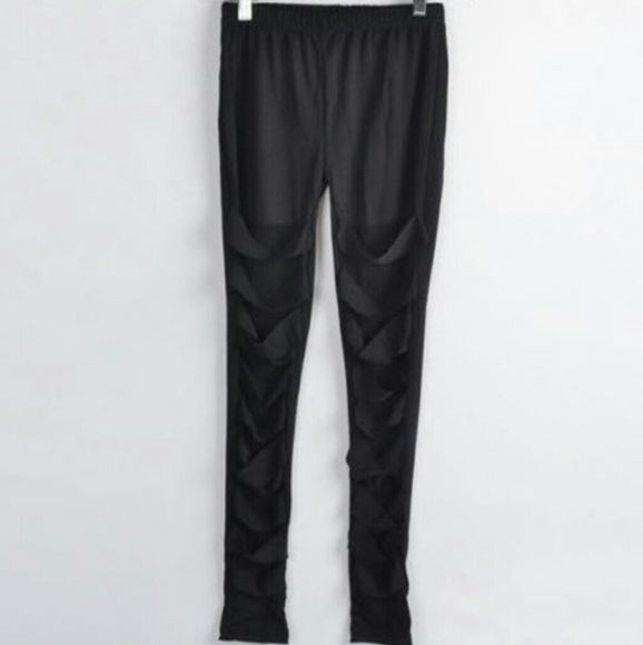 Black Tech Mesh Cut Out Moto Workout Leggings - Picture 5 of 6