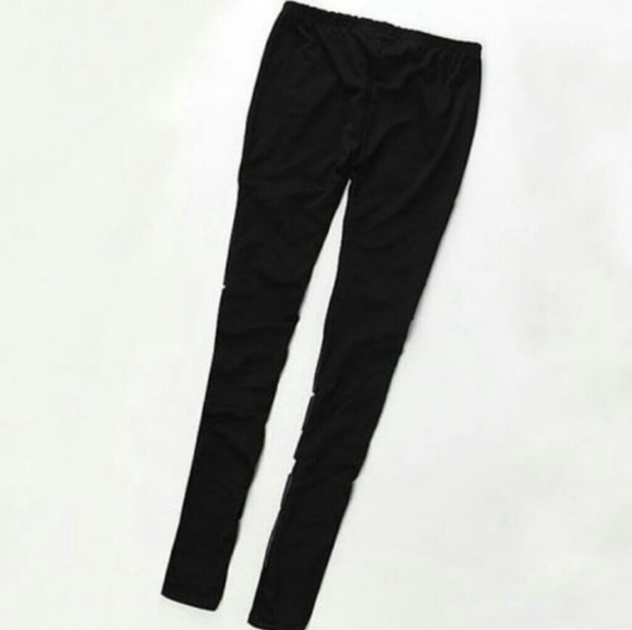 Black Tech Mesh Cut Out Moto Workout Leggings - Picture 6 of 6