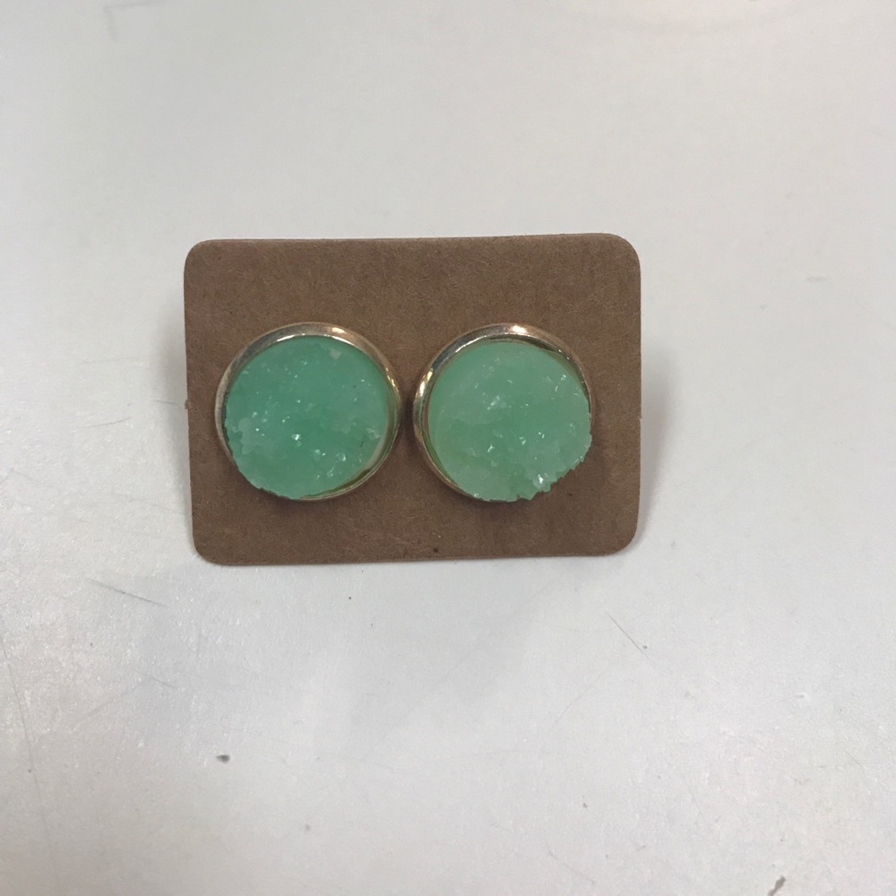 Mint green Druzy silver studs