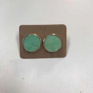 Mint green Druzy silver studs