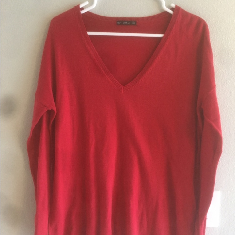 ZARA knit red v neck sweater