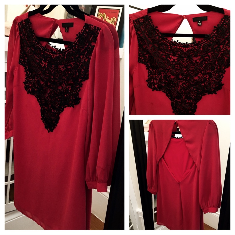Red Dress with Black lace detail & open back