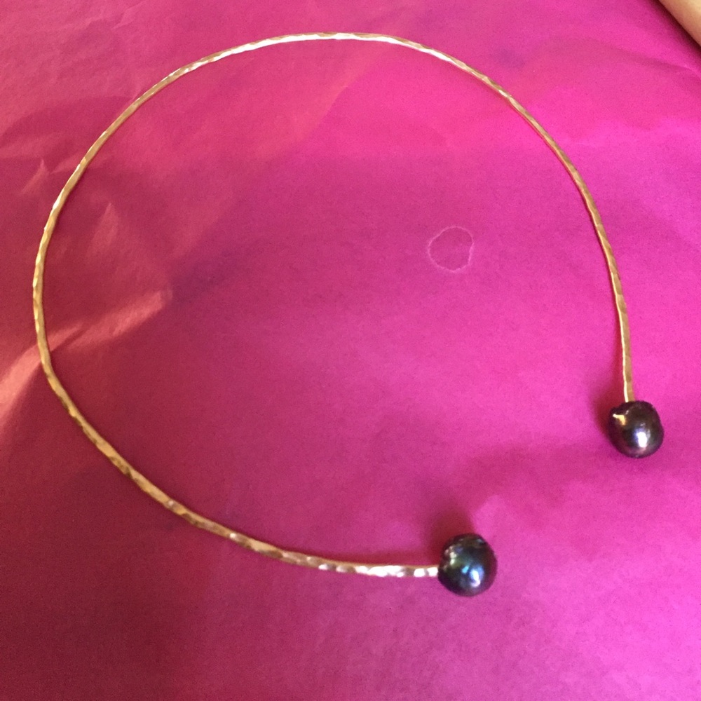 Baroque Tahitian Pearl Hand Hammered Open Choker
