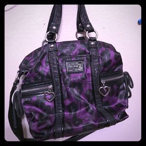 Ocelot print purple and black coach purse