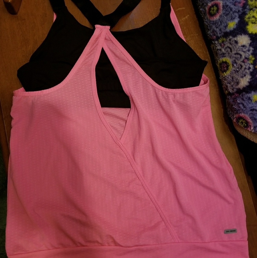 Pink tank black sports bra gymwear L 12-14