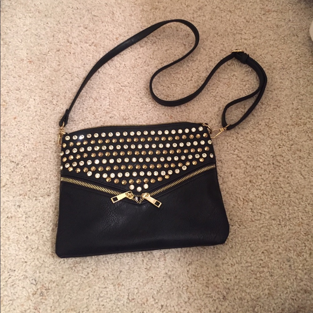 Black Over the Shoulder Purse with Rhistones