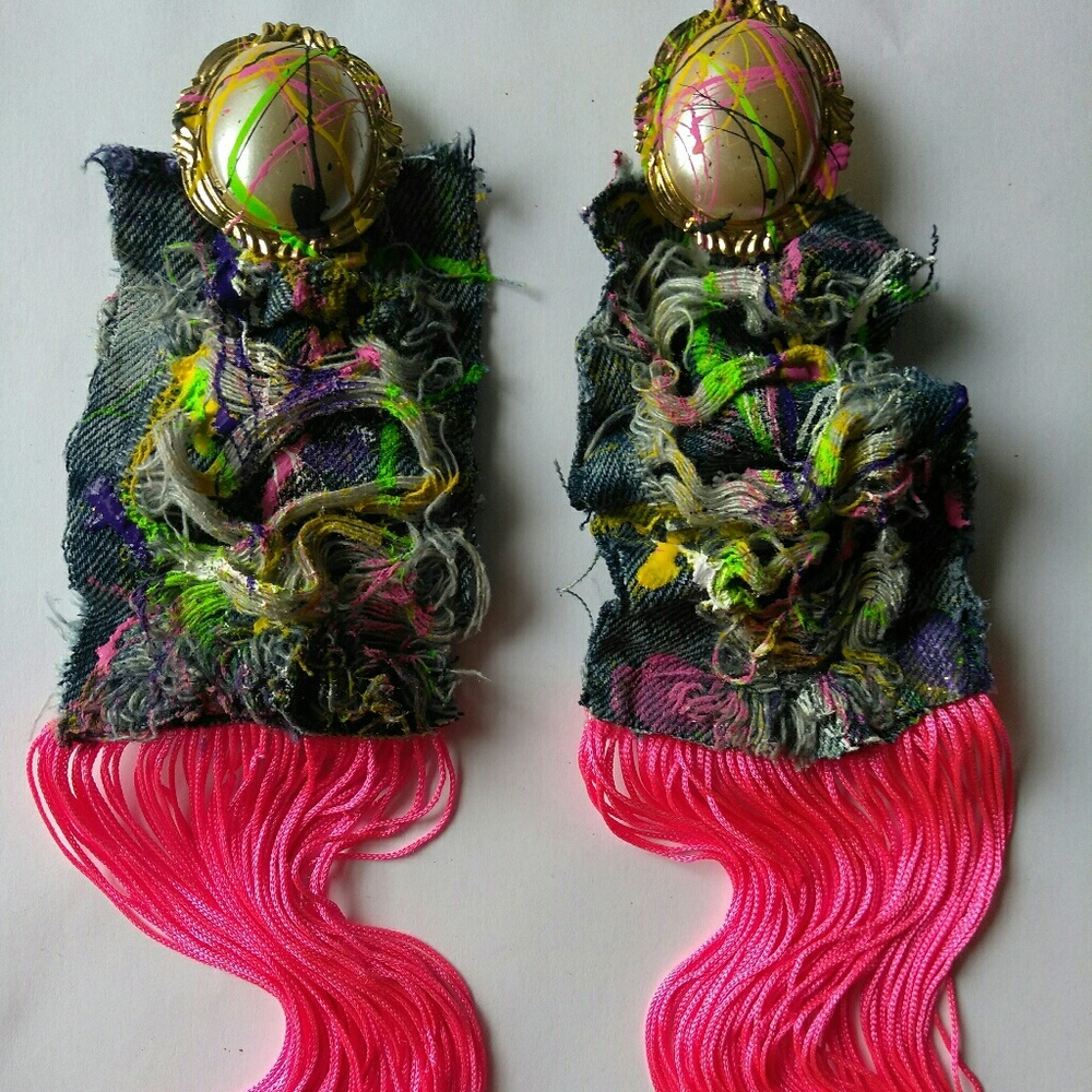Custom fringe Denim Handpainted? Earrings