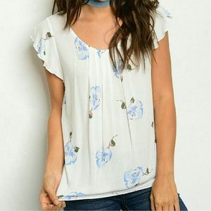 BEAUTIFUL BLUE FLORAL CHIFFON TOP