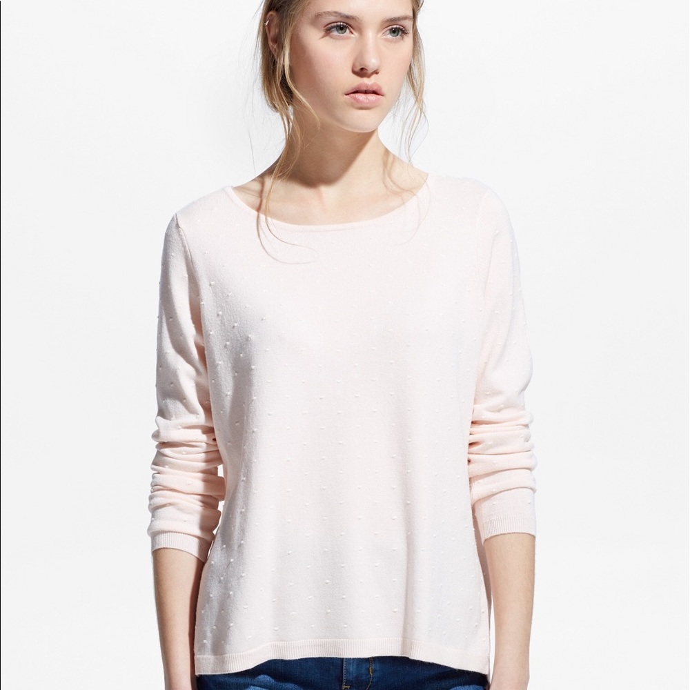 Embossed polka dot pink sweater