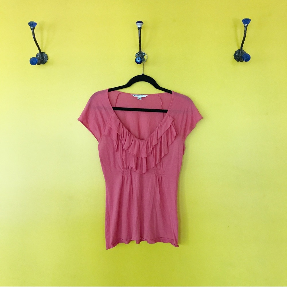 Banana Republic coral ruffle front peplum top