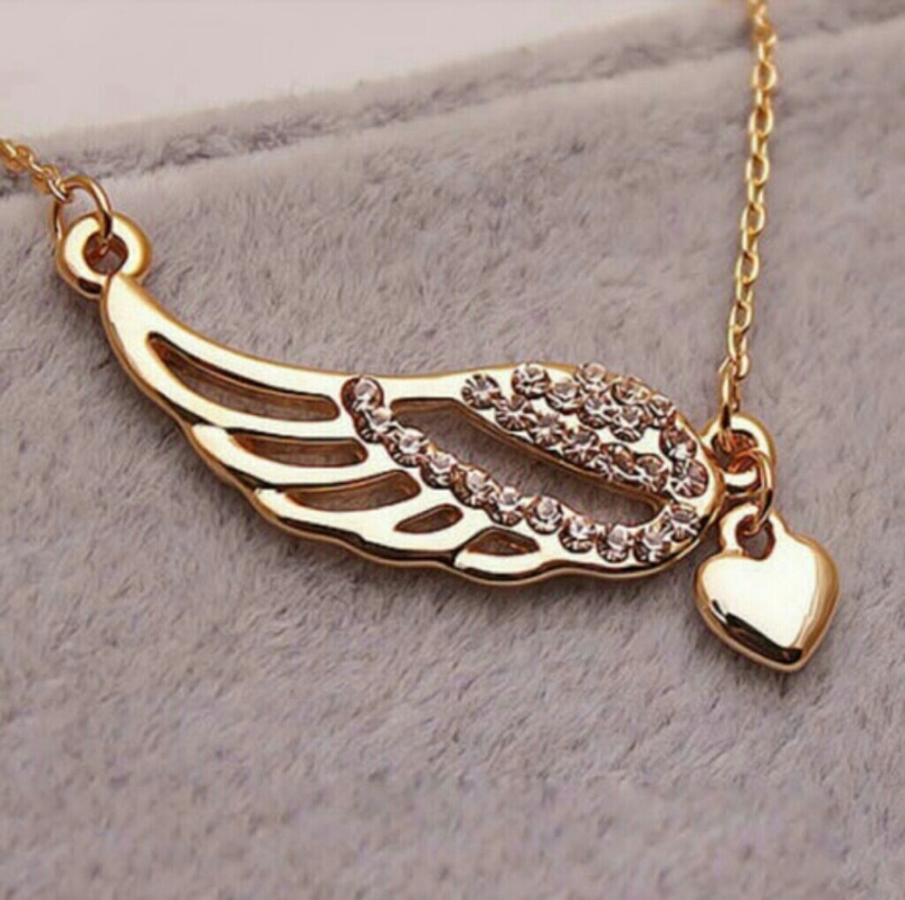 Gold/Rhinestones Angel Wings Necklace