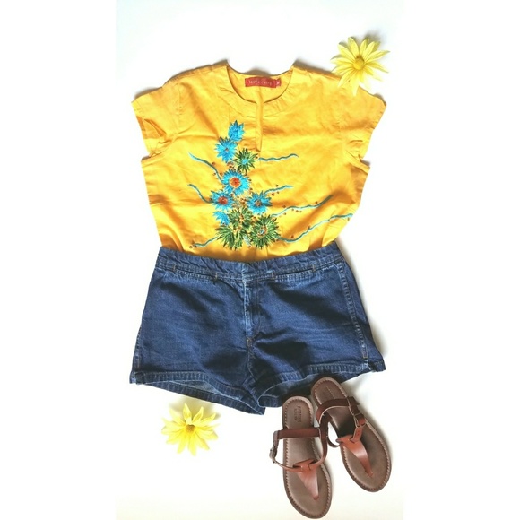 Haute Hippie Tops - Yellow vintage embroidery spring top.