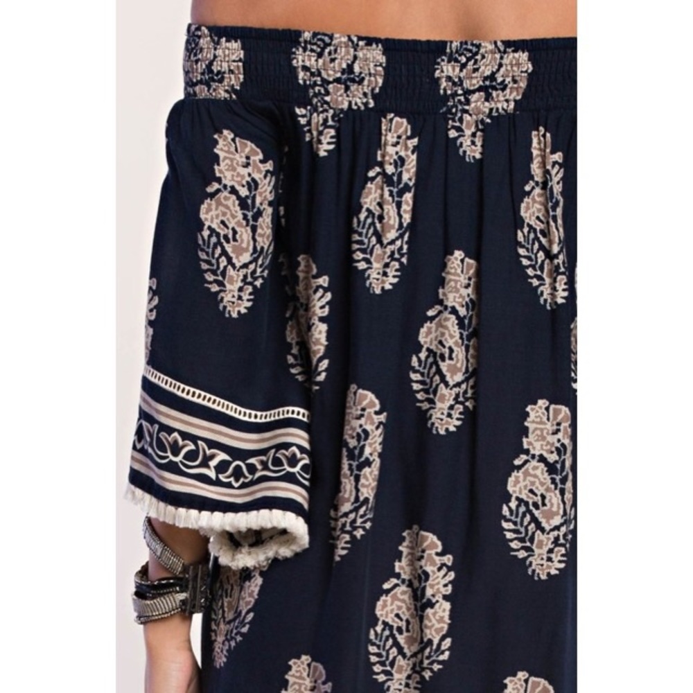 Boho Navy Off Shoulder Dress - Picture 5 of 7