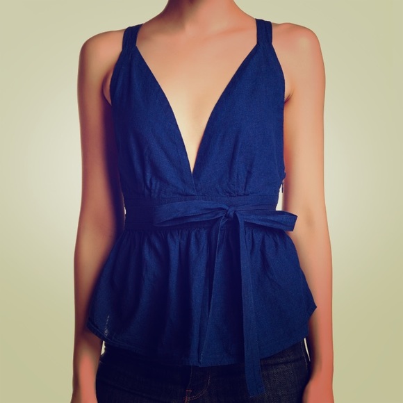 Free People Tops - Free People Benji Plunge Blue Tank