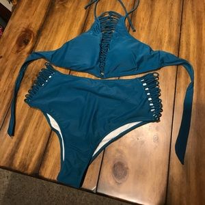 NWOT halter bathing suit w/high waist bottoms