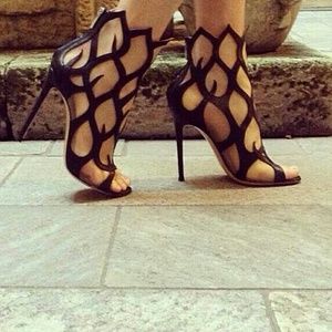 Leather cut out stiletto sandals
