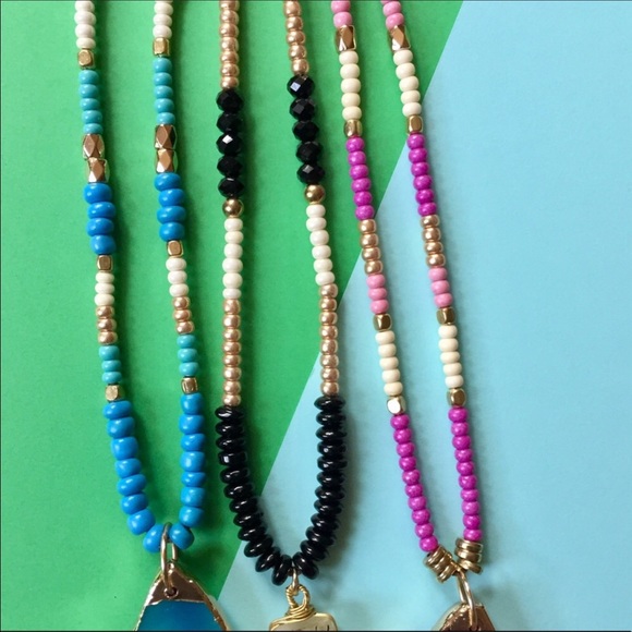 Blue & white avail.✨Beaded/Agate/Quartz Pendants✨ - Picture 3 of 5