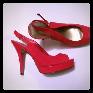 Orange Suede platform Peeptoe Slingbacks