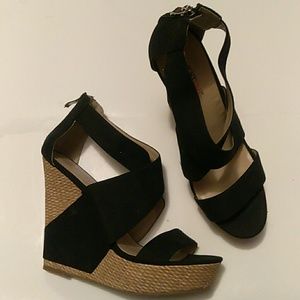 Front Criss Cross Black Wedge Sandals